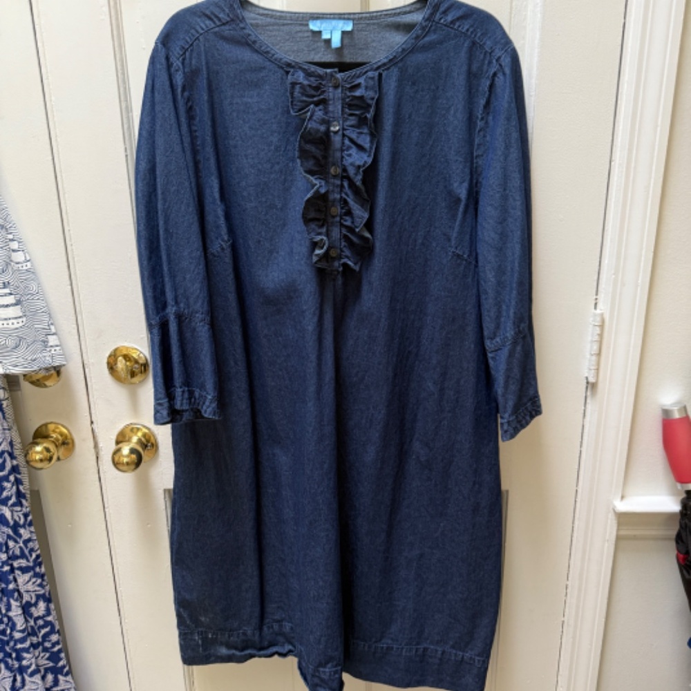 Draper James NWOT Denim Shift Dress with Ruffle Placket